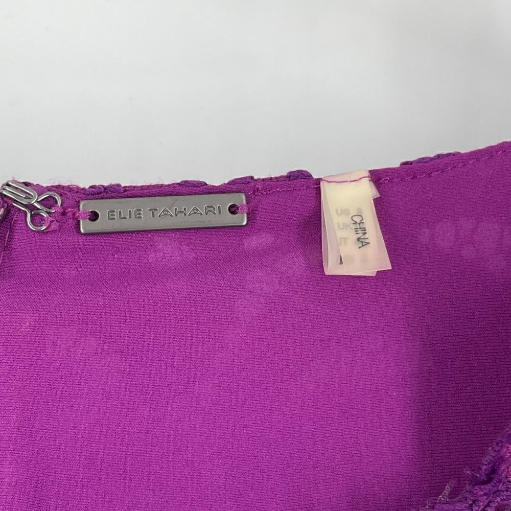 SALE Elie Tahari Bellamy Purple Lace Long-Sleeve Cocktail Party Sheath Dress 8 - Picture 8 of 10
